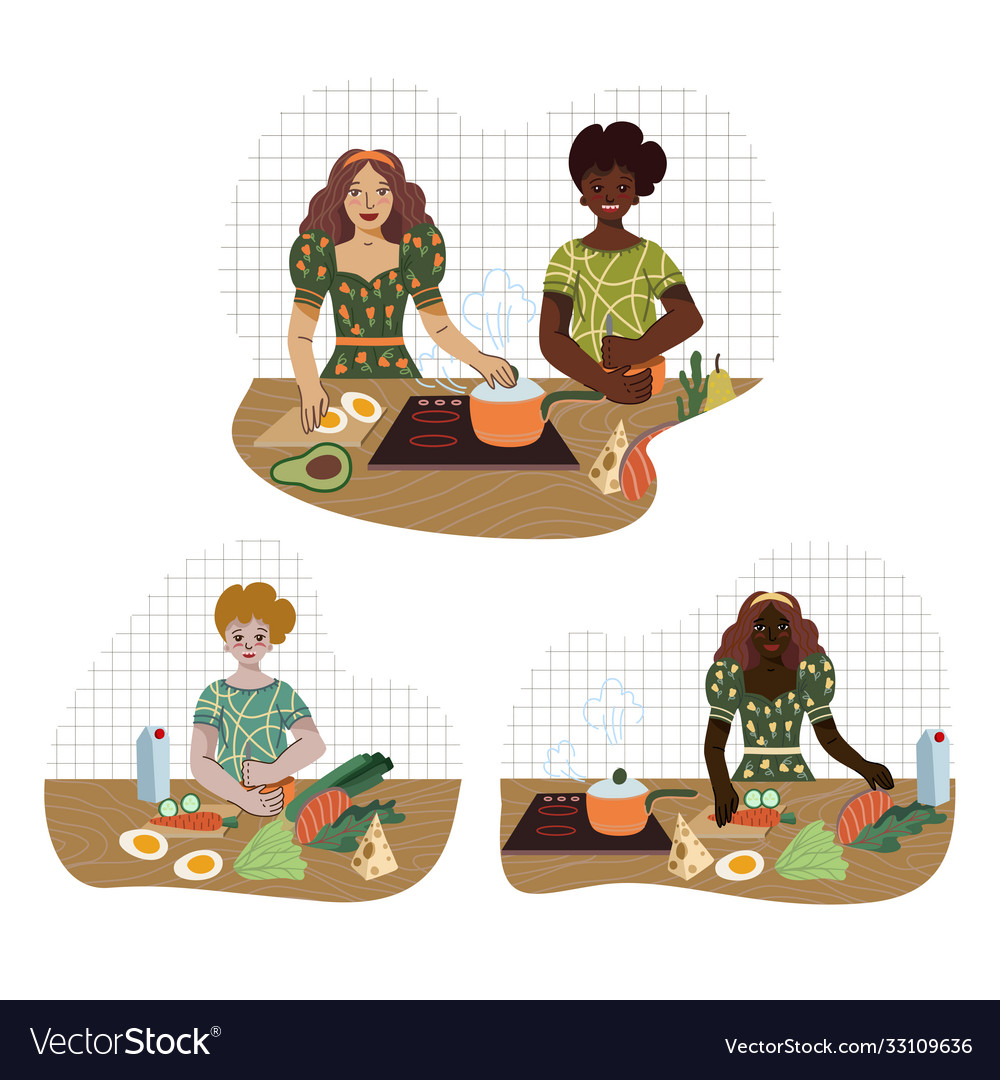 Junge Menschen bereiten Essen in der Küche aus vector image Junge Menschen bereiten Essen in der Küche aus