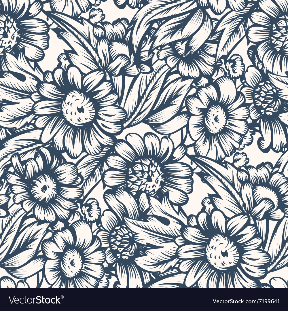 Black and white seamless sample with flowers