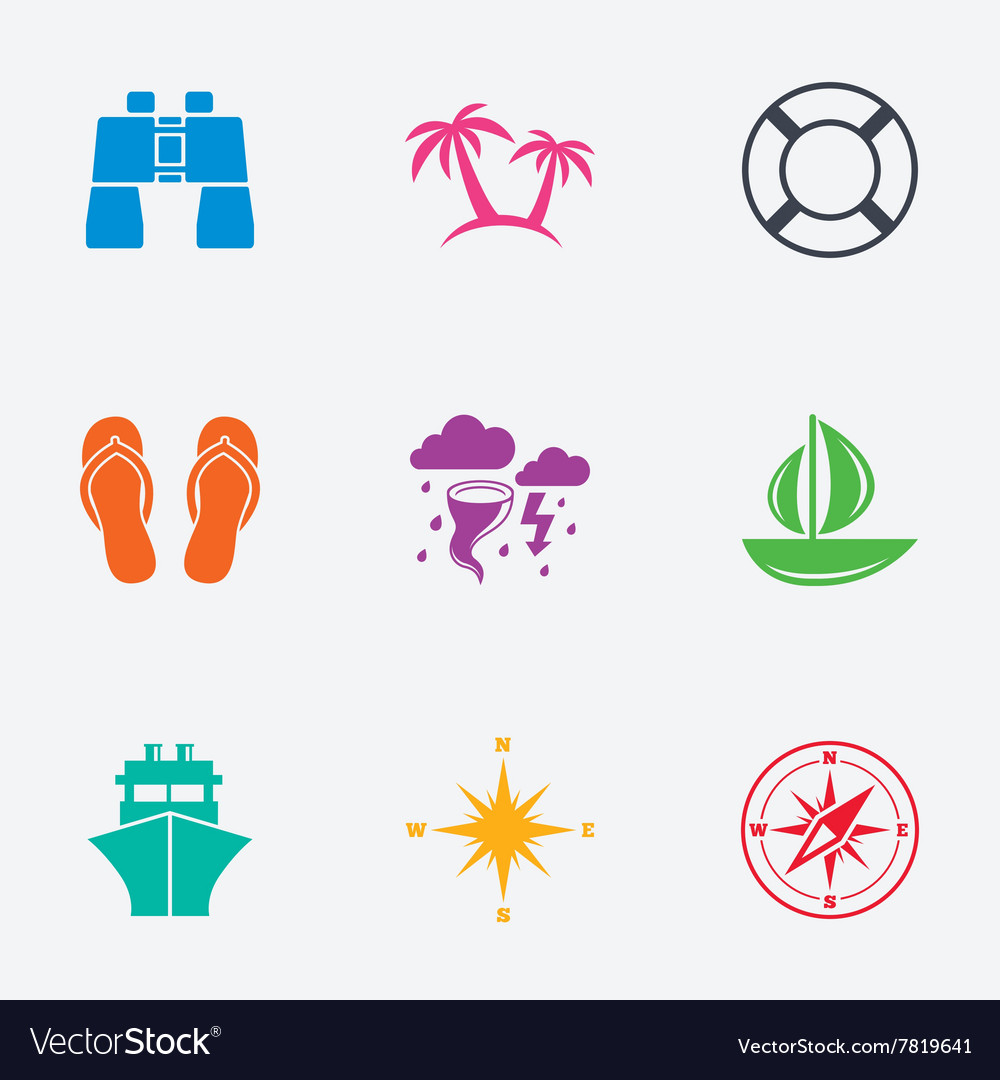 Cruise Trip Ship And Yacht Icons Travel Signs Vector Image