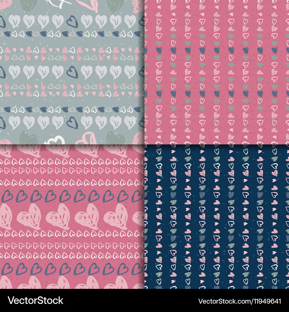 Doodle seamless pattern set with hearts Royalty Free Vector