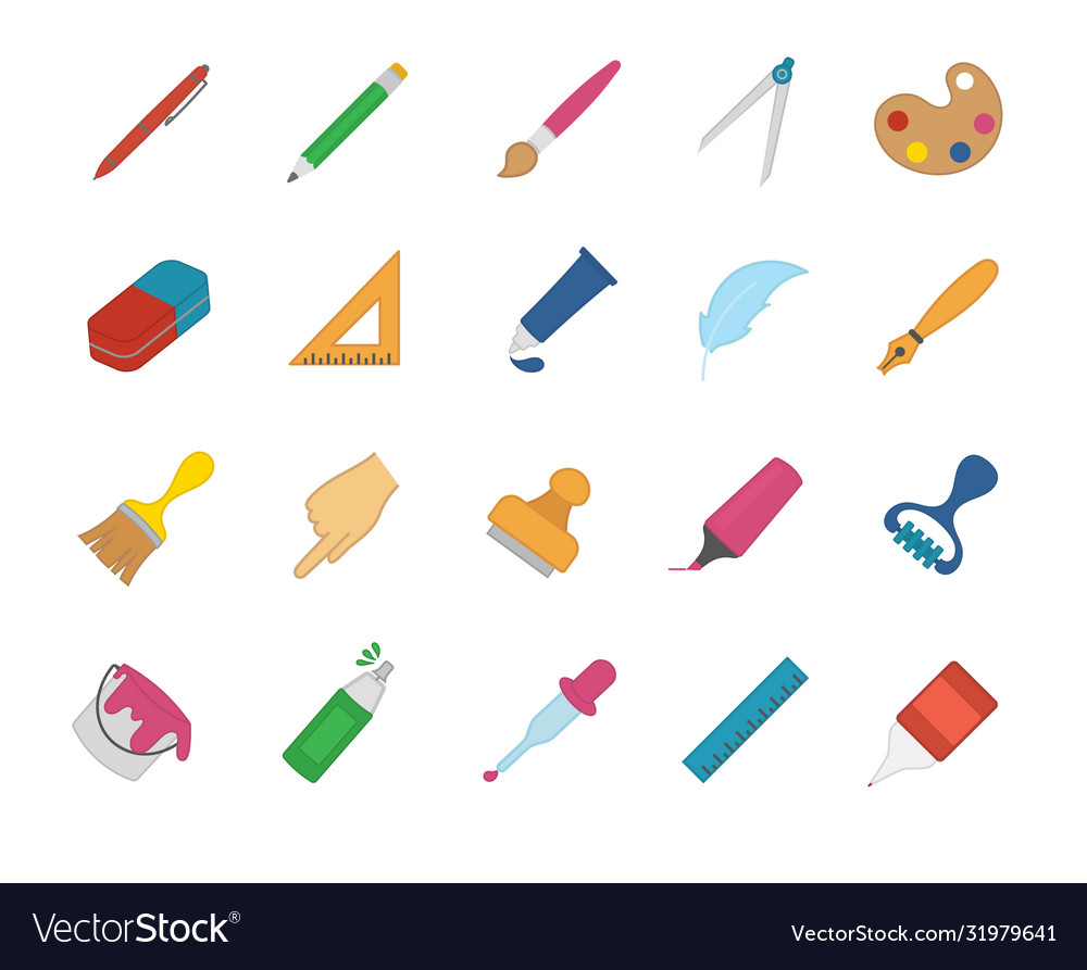 Large set drawing and art icons Royalty Free Vector Image