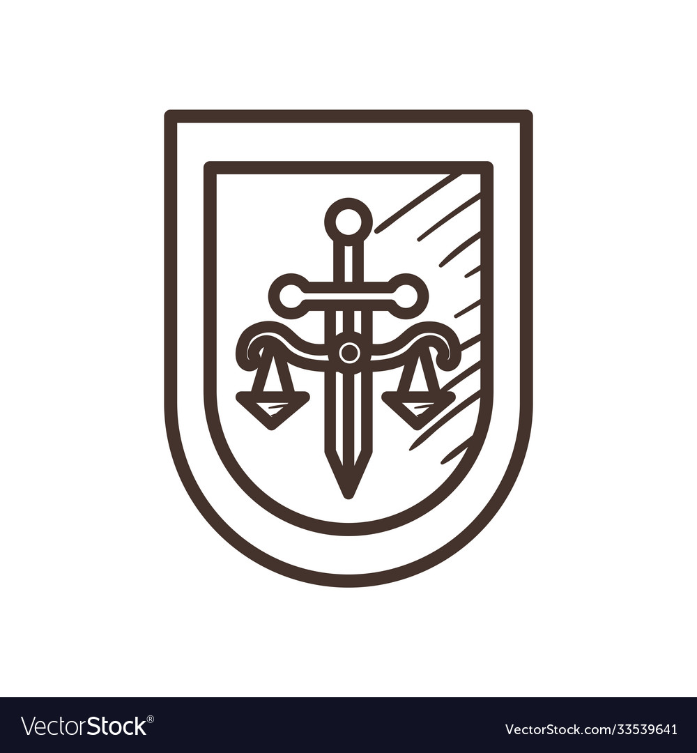 Law scale with sword in shield line style icon