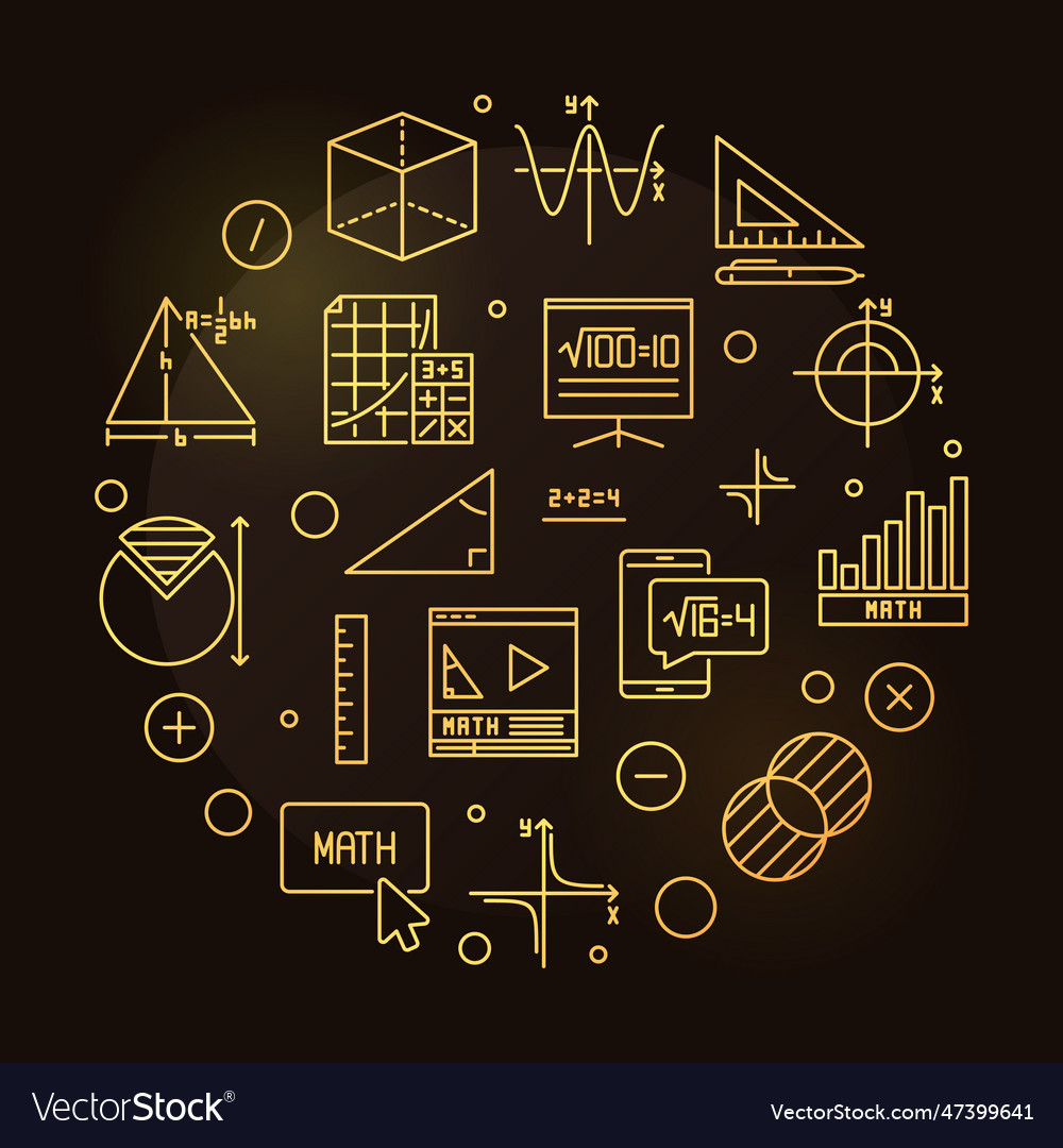 Math learning line round golden banner Royalty Free Vector