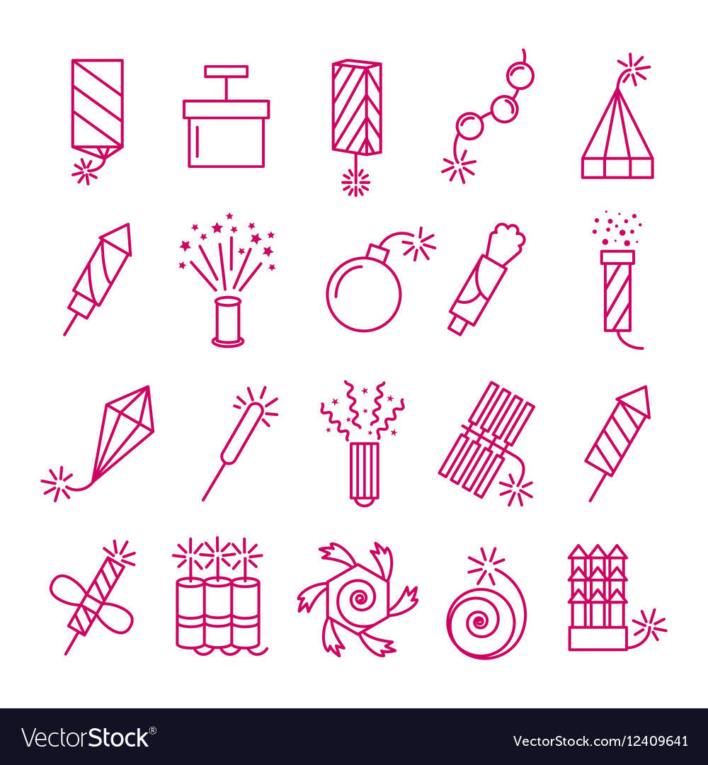 Pyrotechnic icons set celebration festival Vector Image