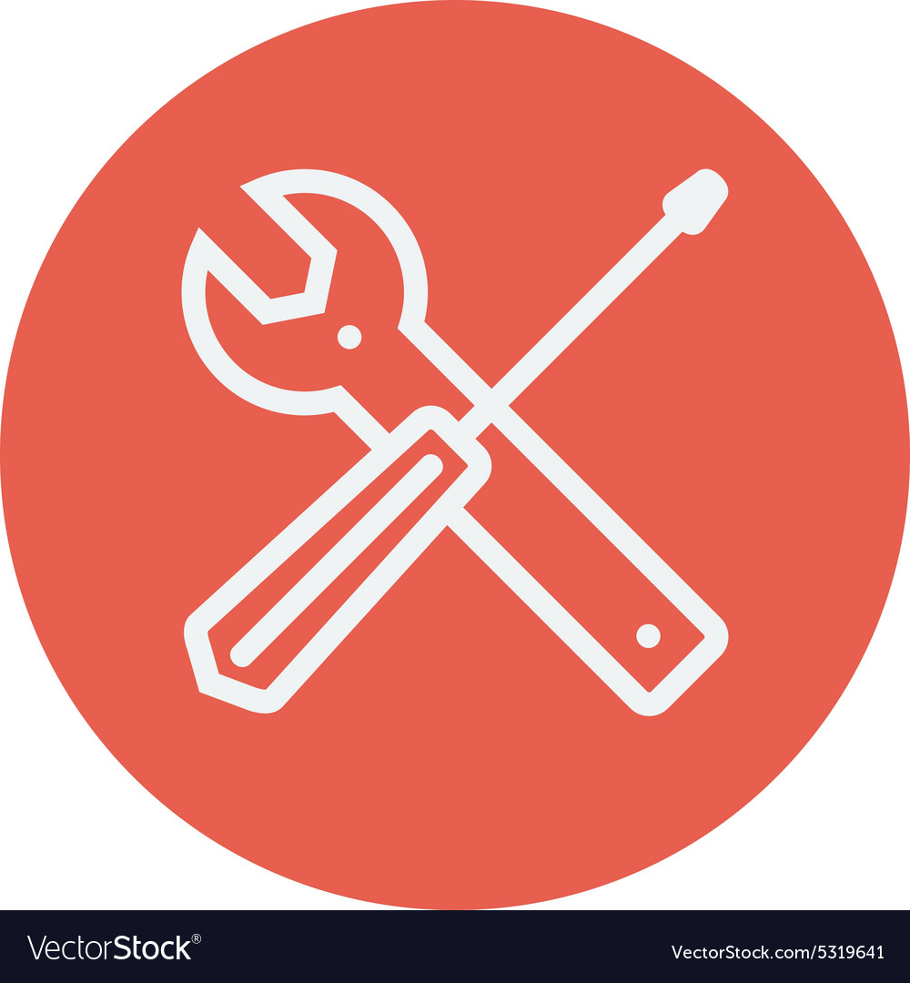 Screw driver and wrench tools thin line icon