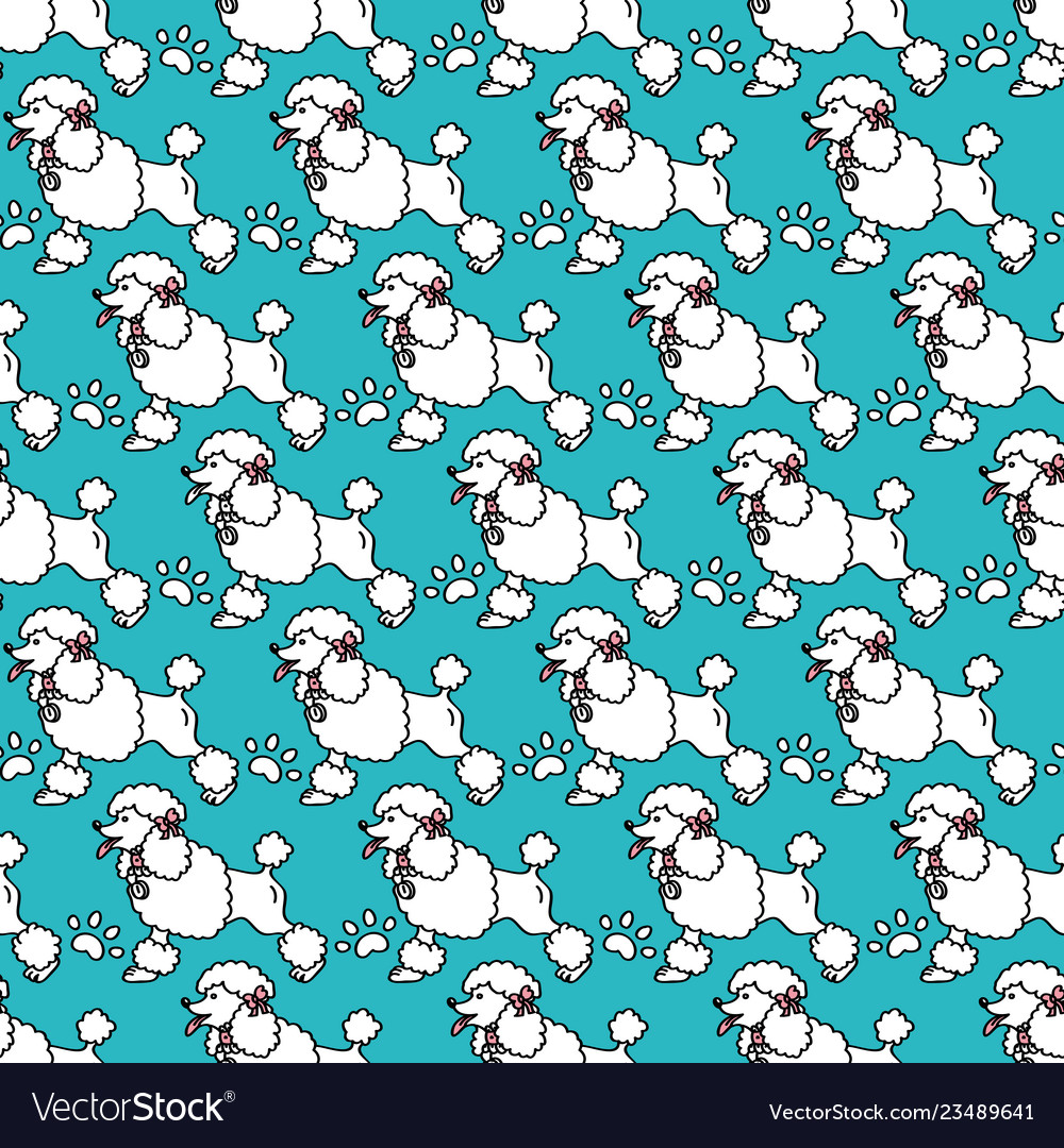 Seamless pattern dog profile paw trace isolated