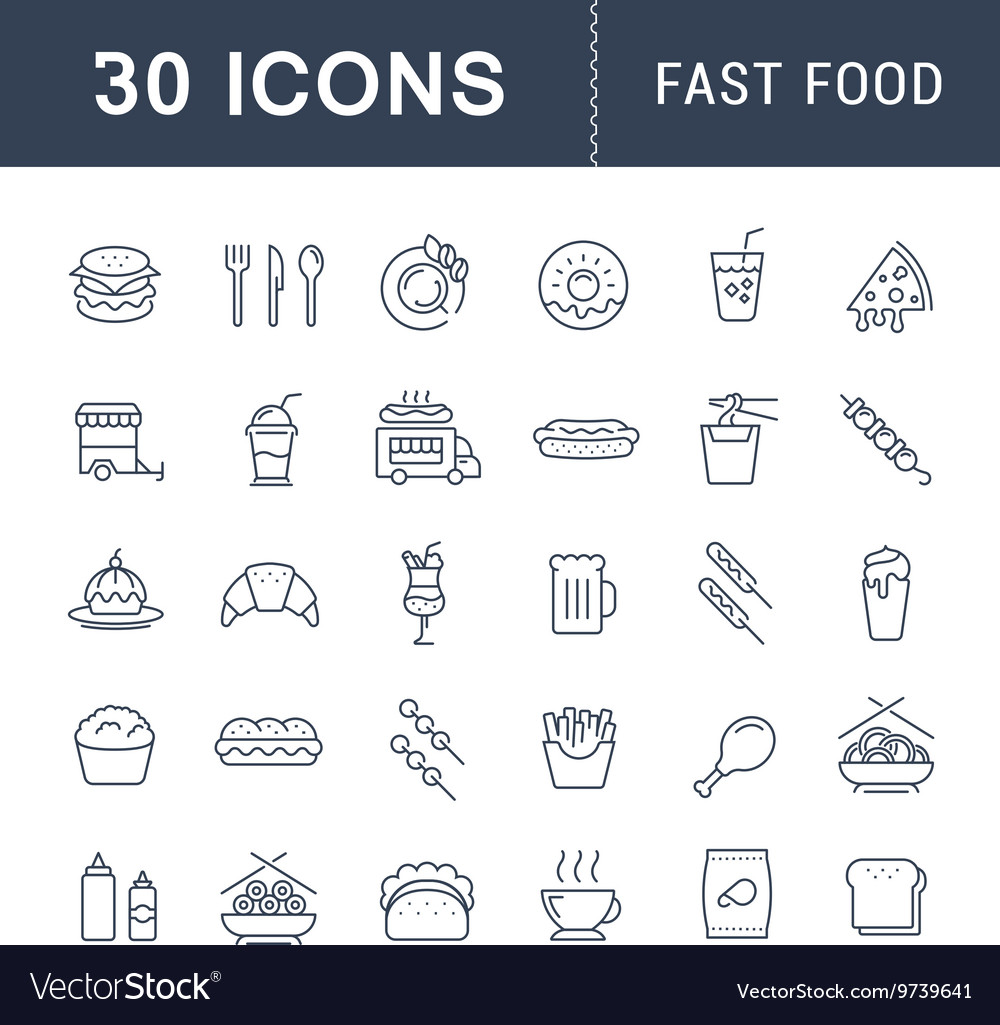 Set Flat Line Icons Fast Food Royalty Free Vector Image