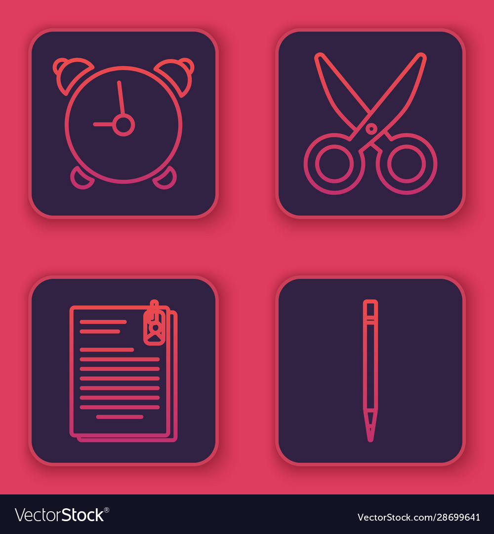 Set line alarm clock file document and paper clip vector image Set line alarm clock file document and paper clip