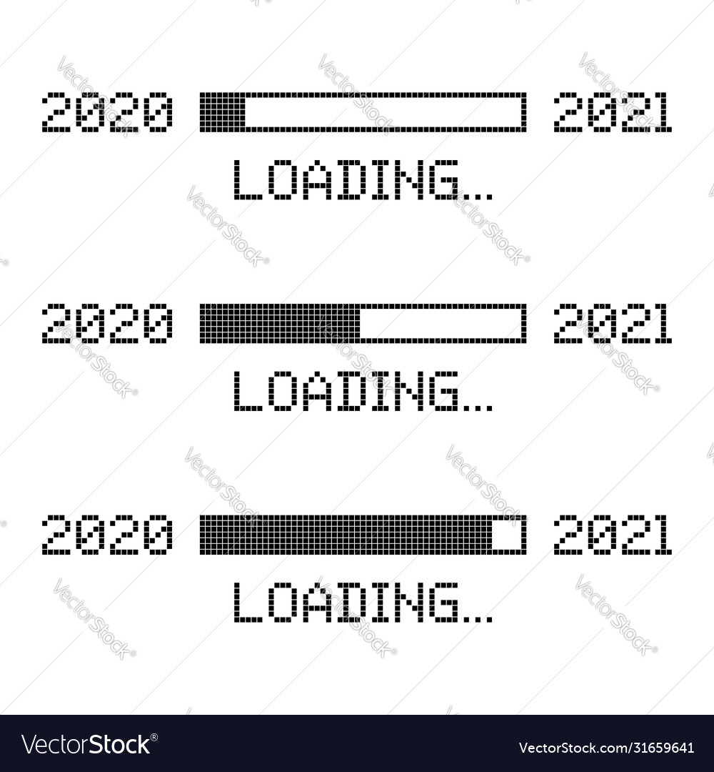 Set pixelierte Fortschrittsleiste mit Belastung 2021 vector image Set pixelierte Fortschrittsleiste mit Belastung 2021