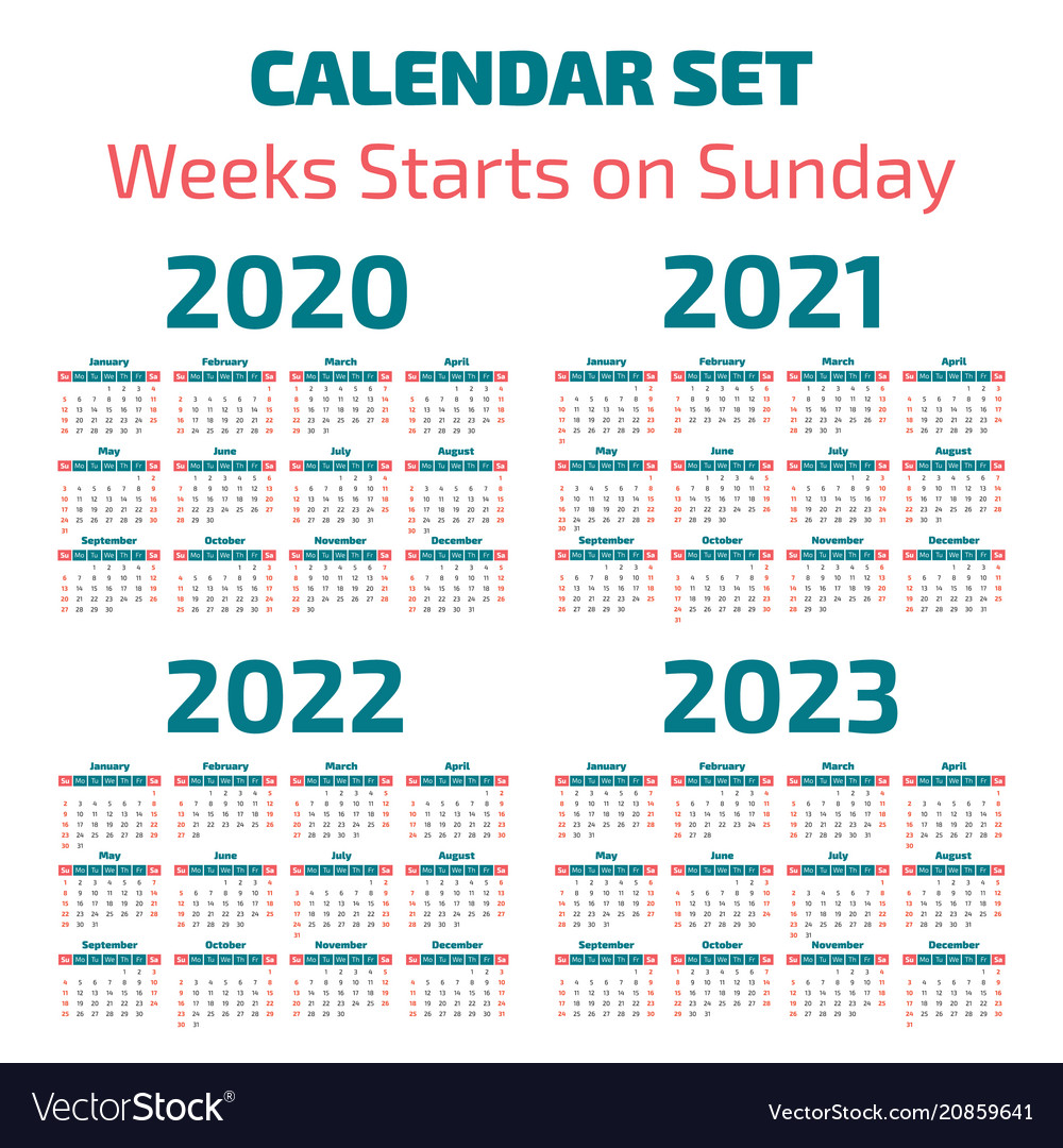 Simple 2020-2023 years calendar Royalty Free Vector Image