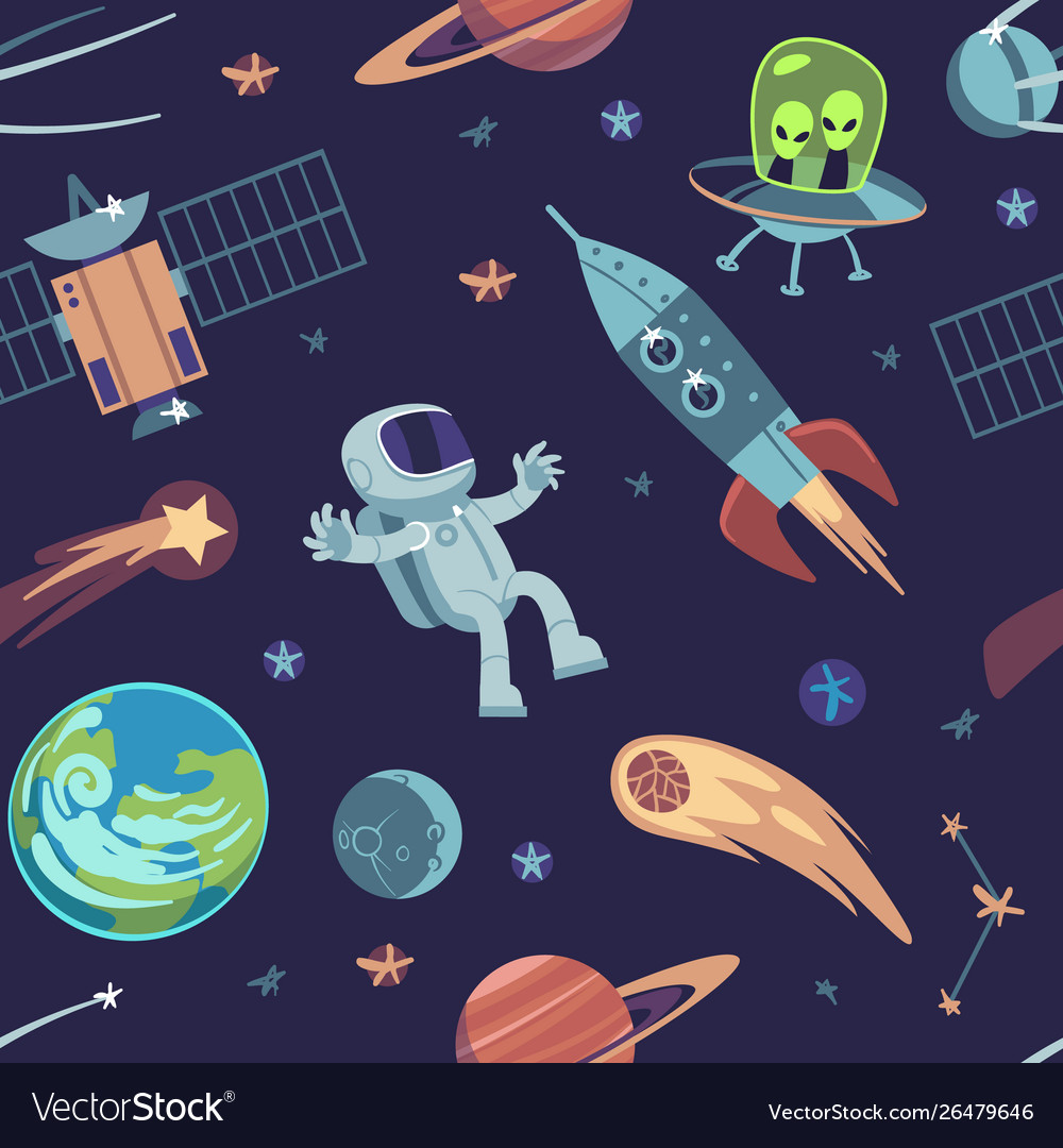 Cartoon space seamless background hand drawn Vector Image