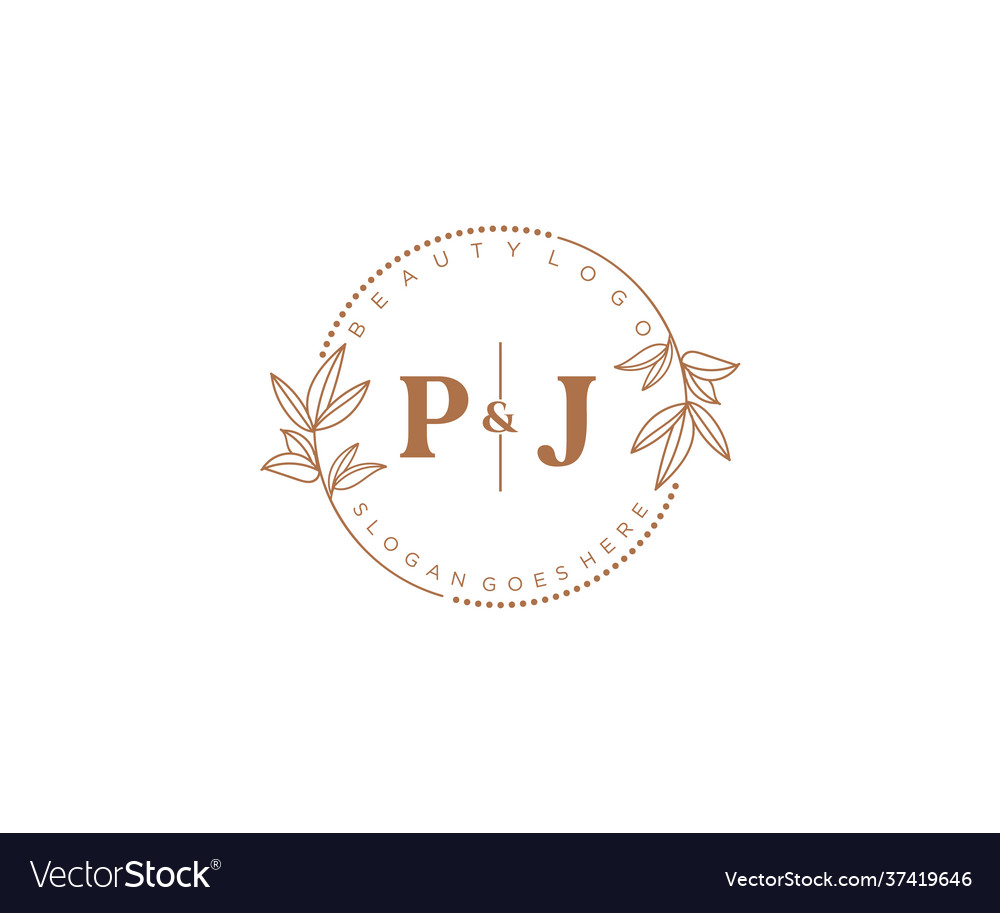 Initial pj letters beautiful floral feminine