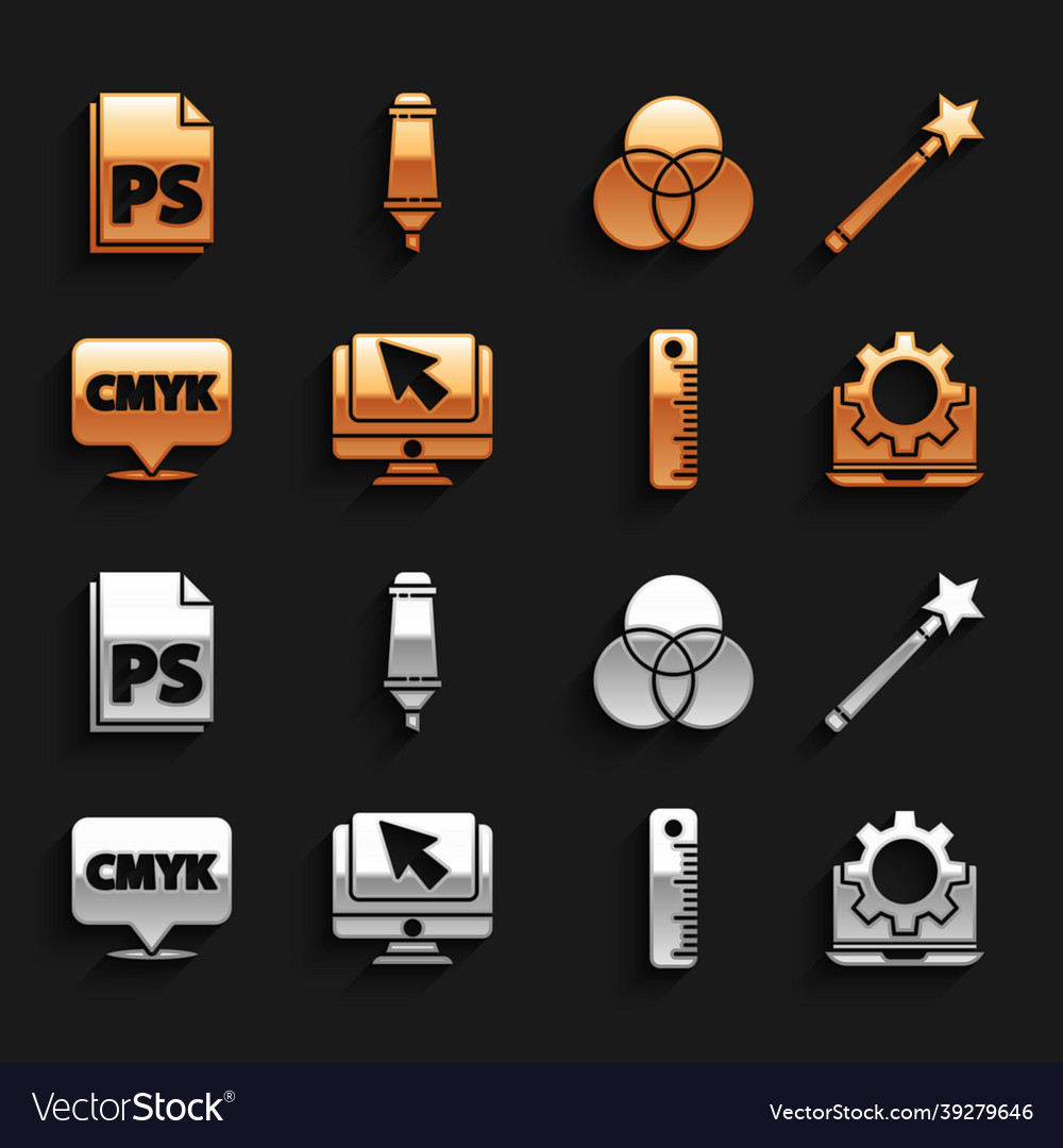 Set computer monitor and cursor magic wand vector image Set computer monitor and cursor magic wand