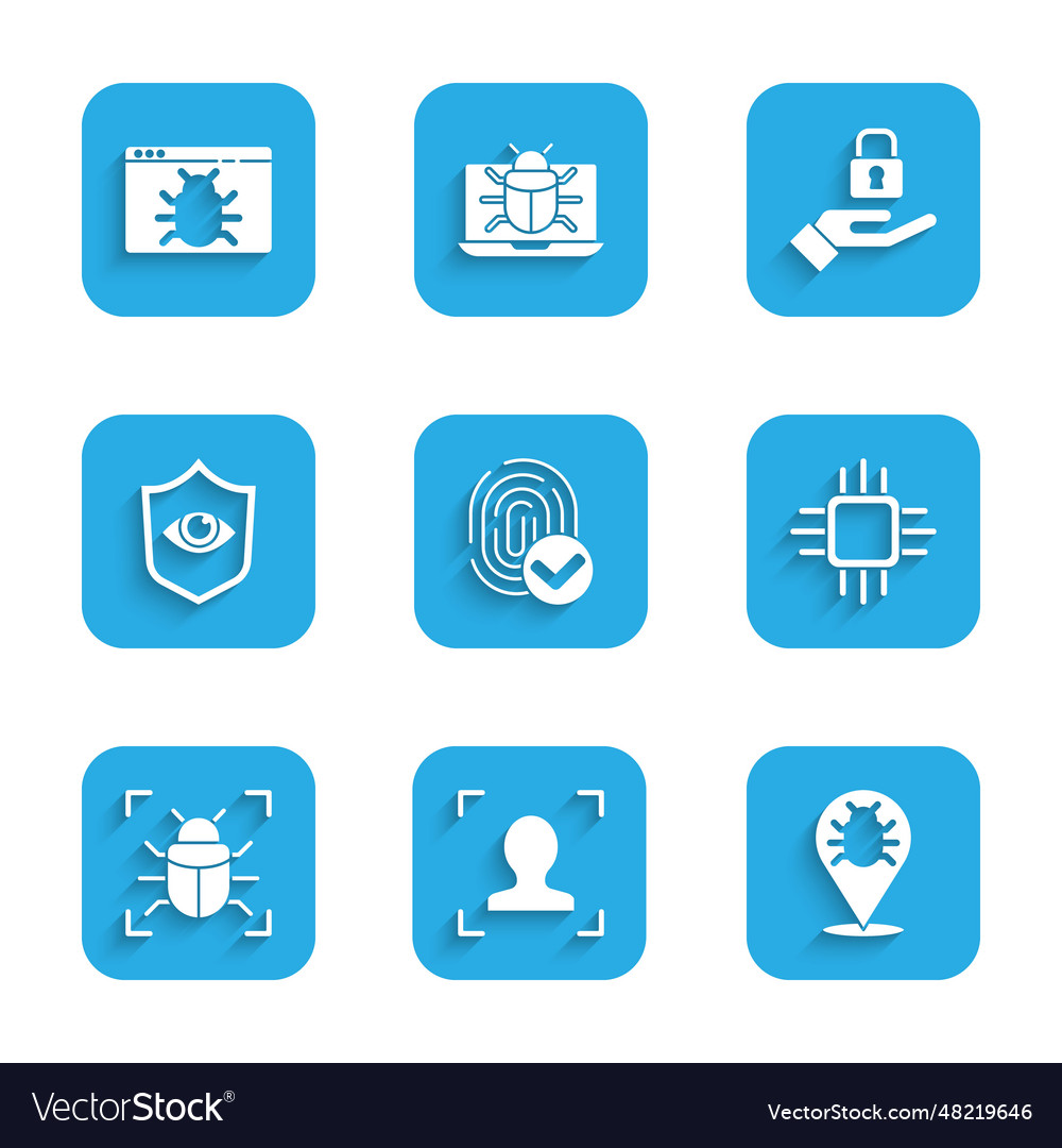 Set fingerprint face recognition system bug vector image Set fingerprint face recognition system bug