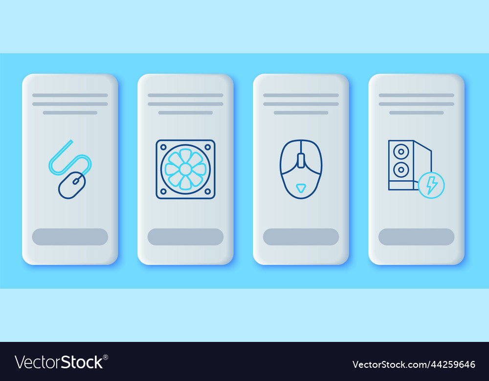 Set line computer cooler mouse and case vector image Set line computer cooler mouse and case