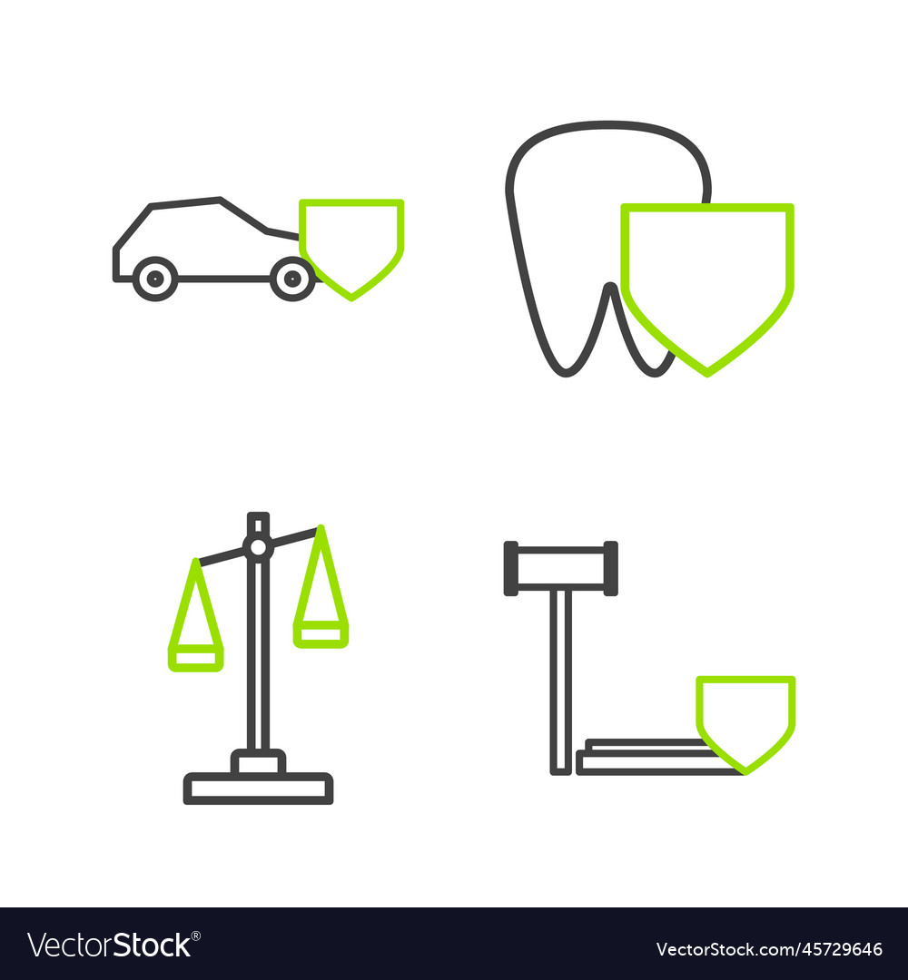 Set line judge gavel with shield scales Vector Image Set line judge gavel with shield scales