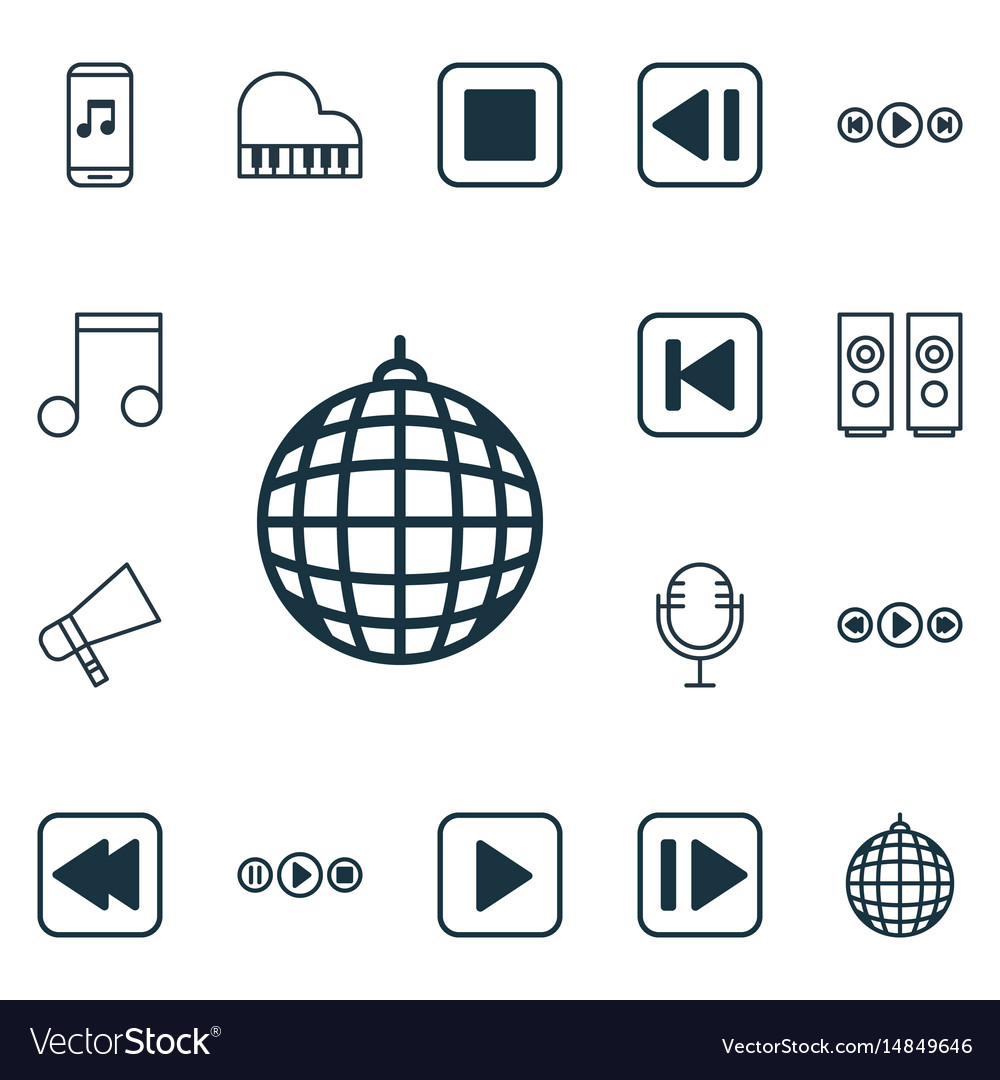 Set of 16 multimedia icons includes octave note