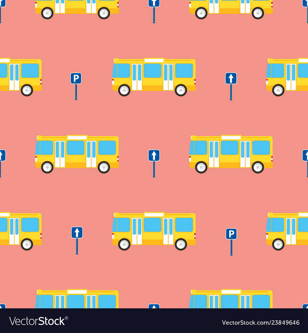 Yellow bus seamless pattern