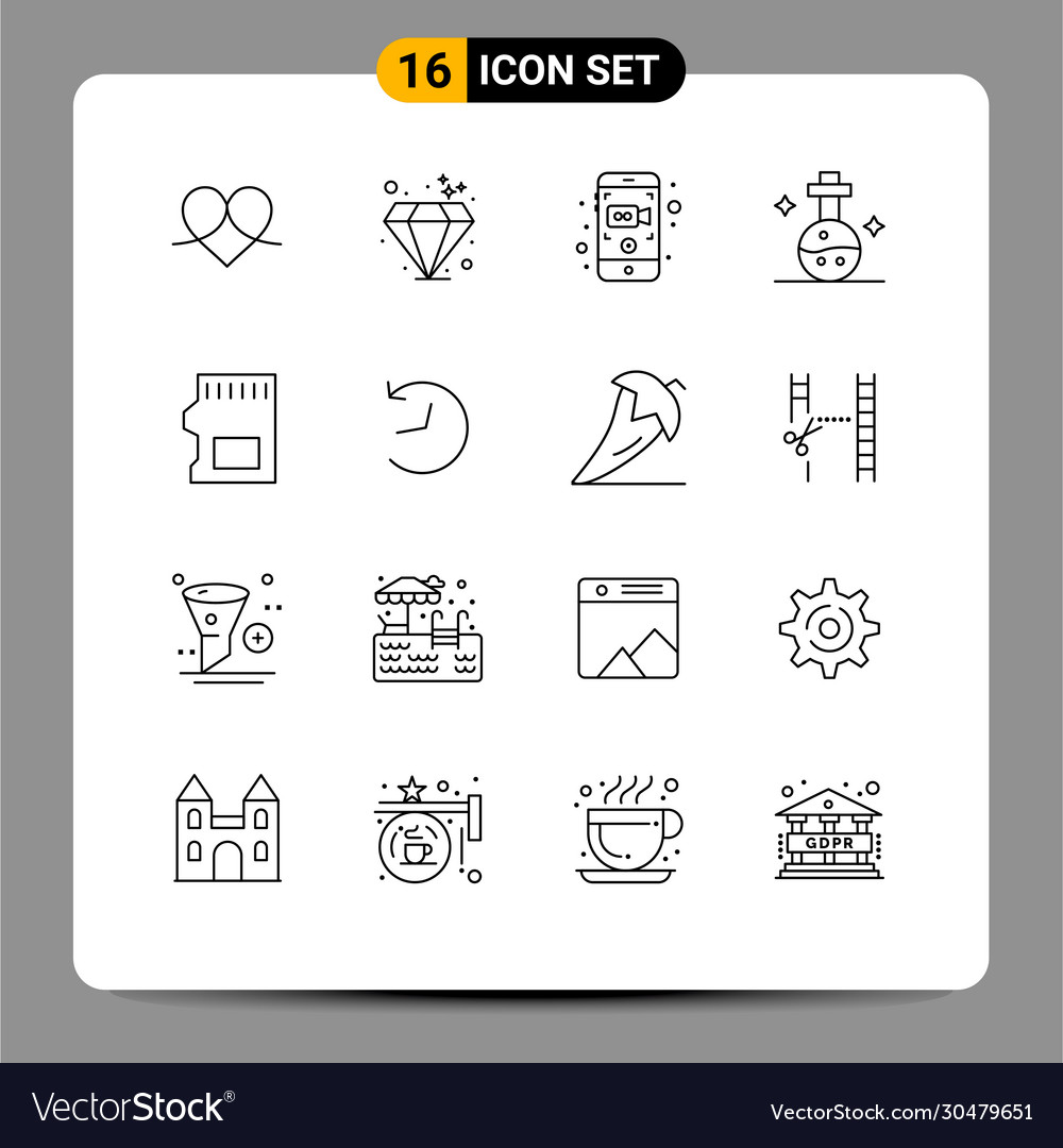 Modern set 16 outlines and symbols such as sd