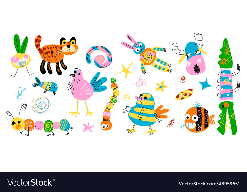 Quirky childish creatures ugly strange monsters Vector Image Quirky childish creatures ugly strange monsters