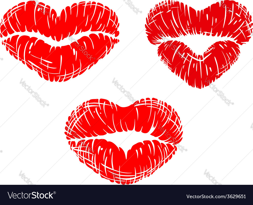 Red lip prints with heart shapes Royalty Free Vector Image