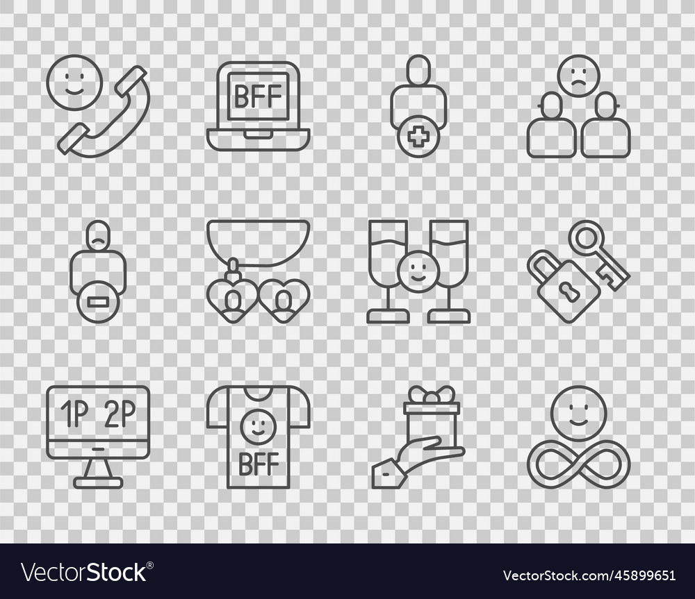 Set line computer monitor screen friends forever vector image Set line computer monitor screen friends forever