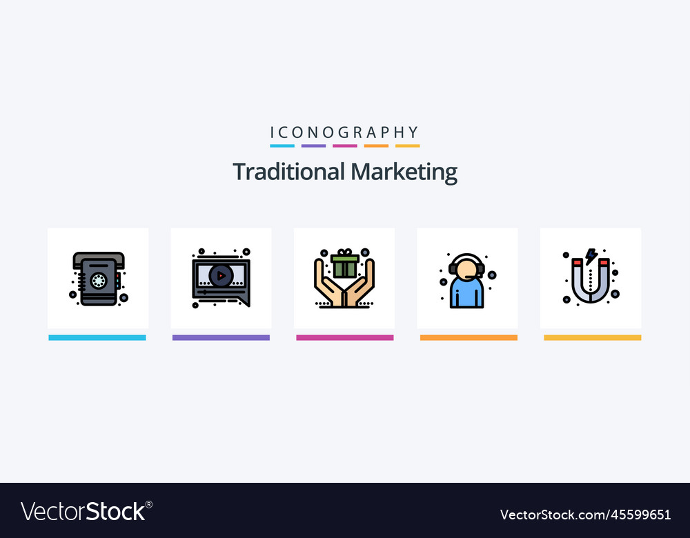 Traditional marketing line filled 5 icon pack