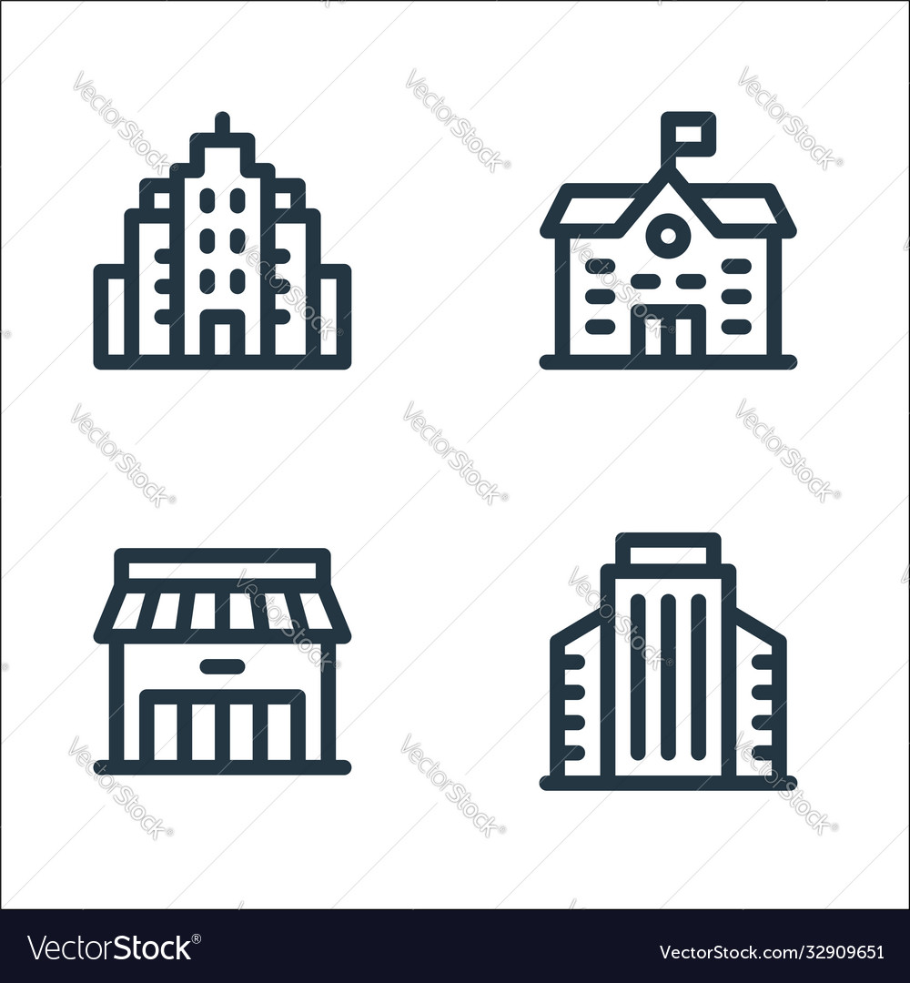 Urban building line icons linear set quality