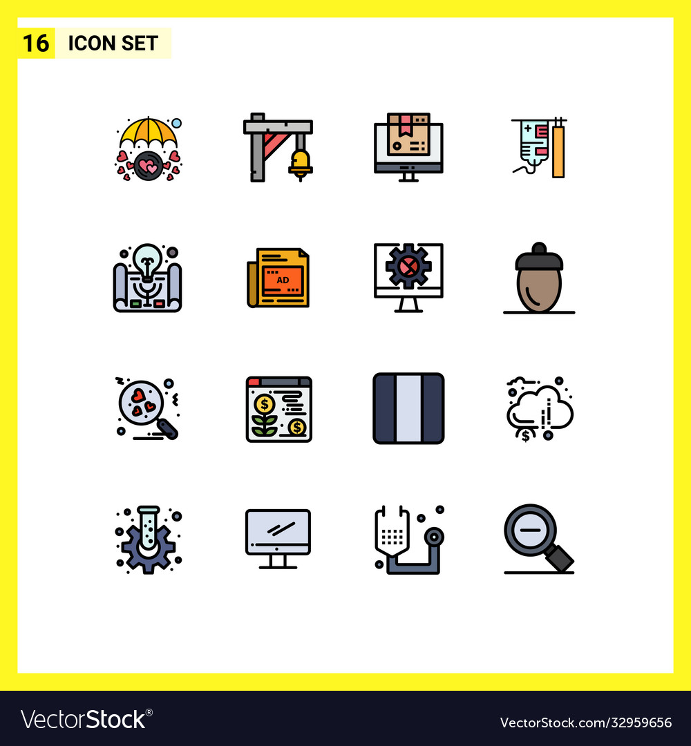 16 universal flat color filled lines set for web
