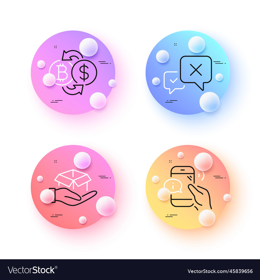 Bitcoin exchange hold box and reject minimal line vector image Bitcoin exchange hold box and reject minimal line