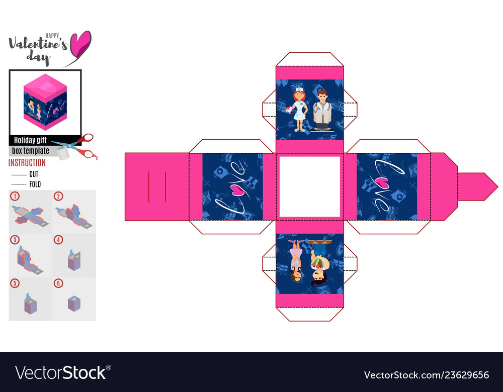 Box template for valentines day with lovers