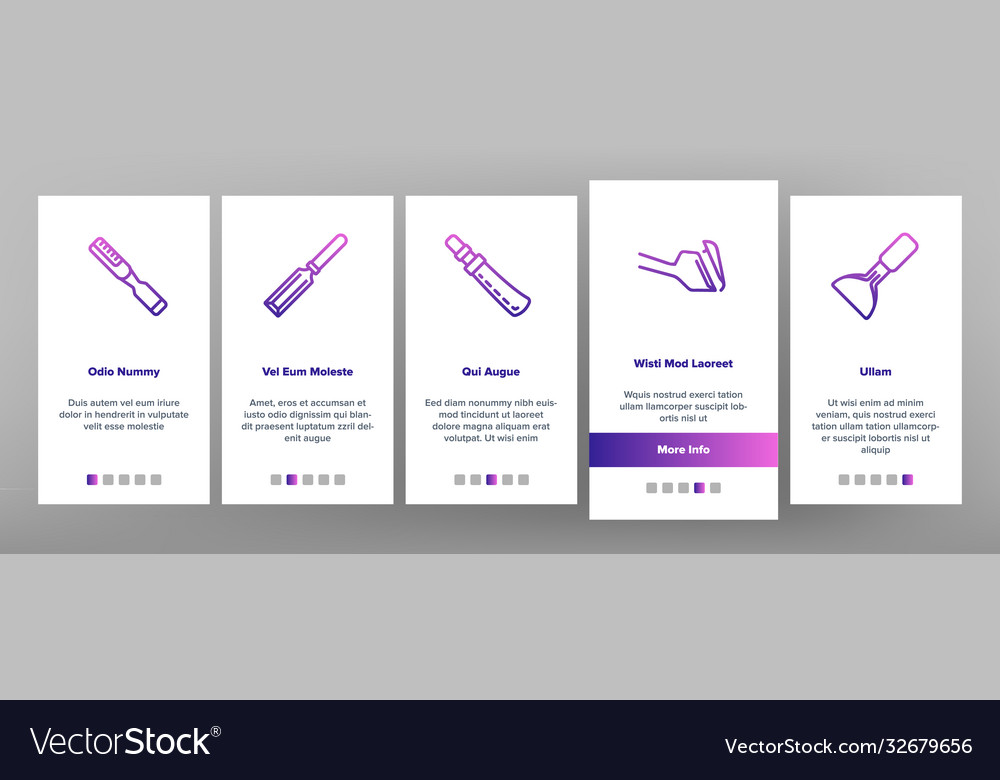 Chisel carpentry tool onboarding icons set