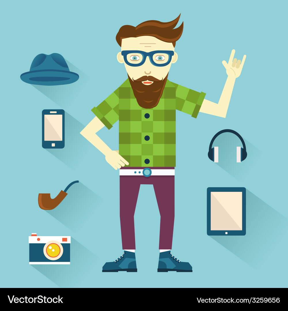 Hipster with elements for design Royalty Free Vector Image