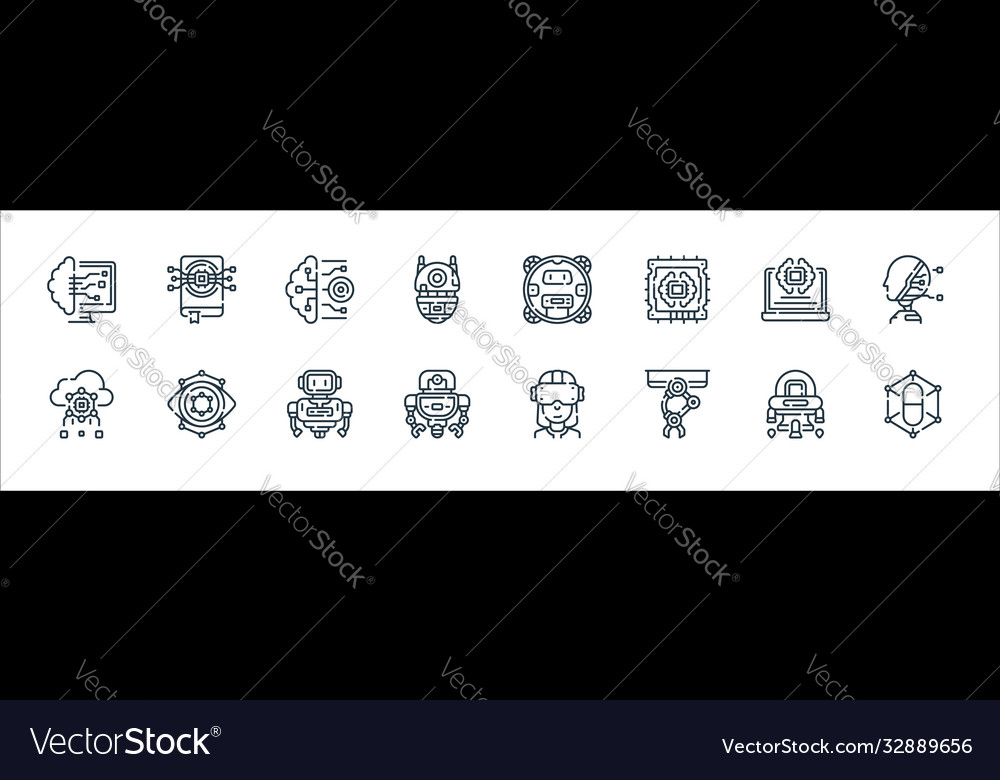 Robotics line icons linear set quality vector image Robotics line icons linear set quality