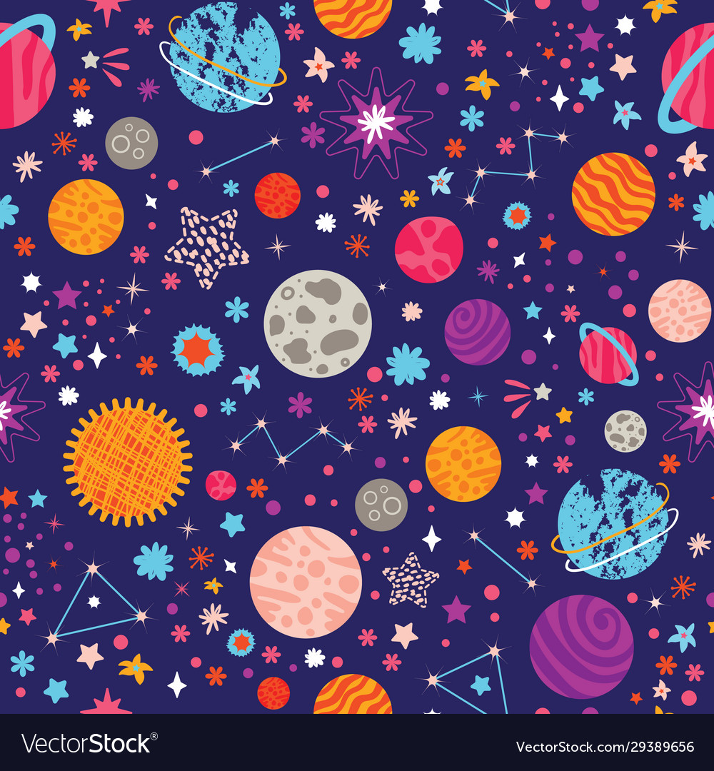 Seamless pattern with colorful space planets vector image Seamless pattern with colorful space planets