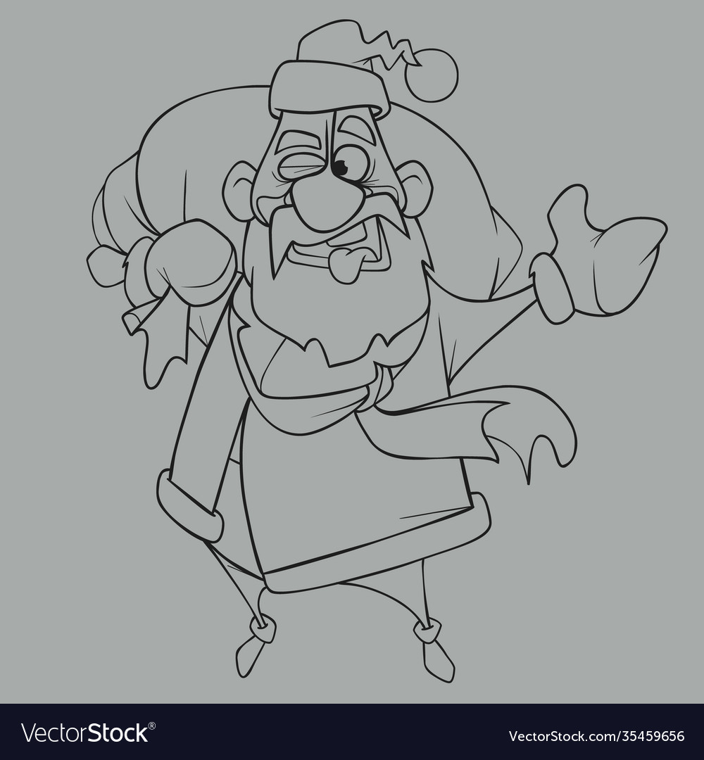 Sketch cartoon santa claus with a bag on his vector image Sketch cartoon santa claus with a bag on his