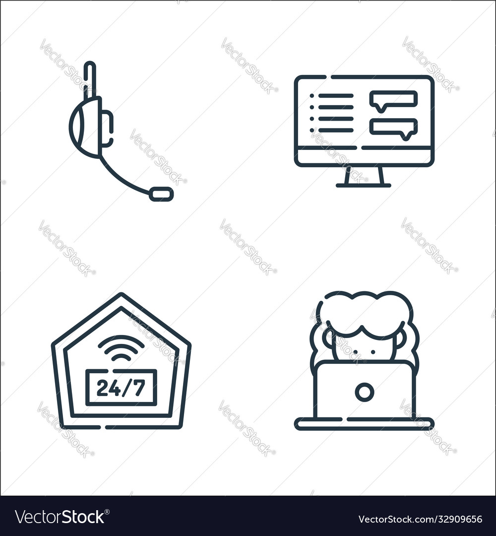 Telecommuting line icons linear set quality vector image Telecommuting line icons linear set quality