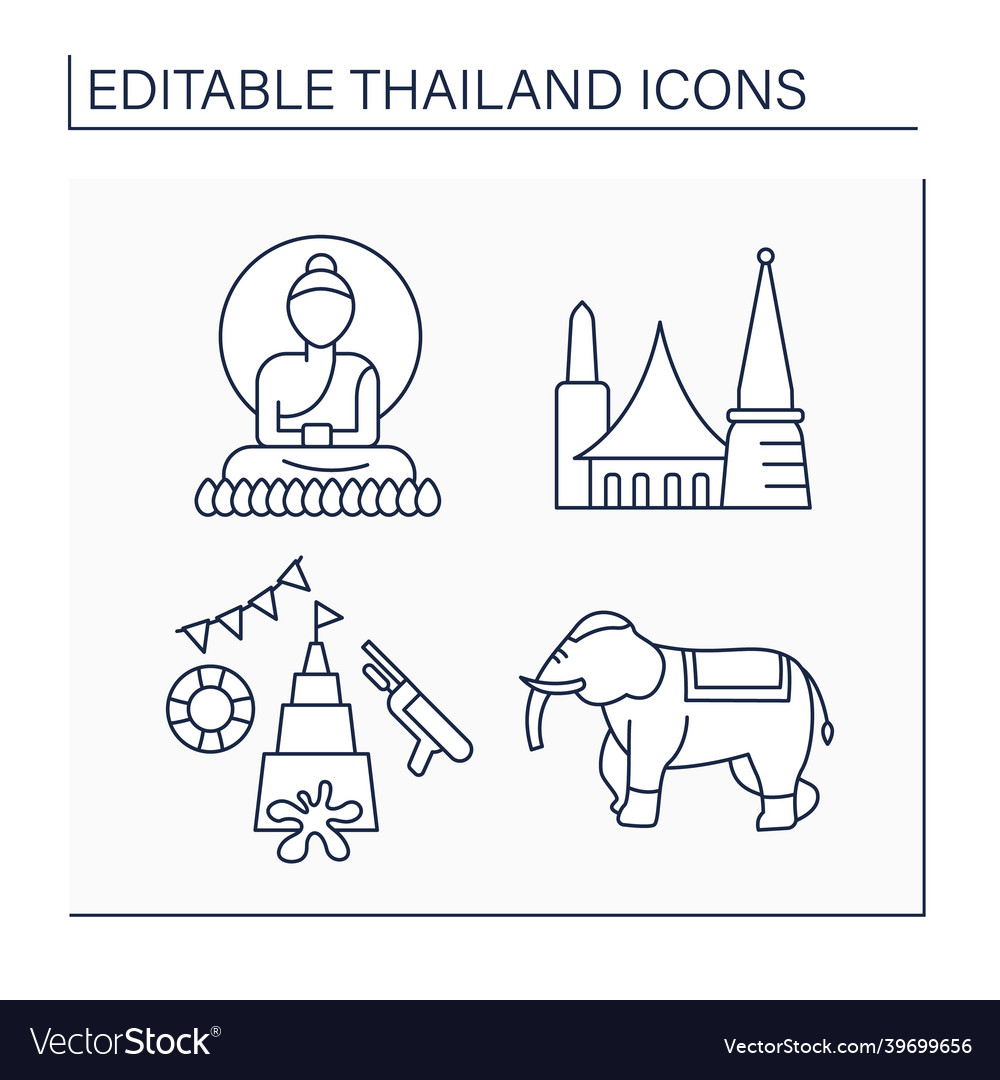 Thailand line icons set Royalty Free Vector Image