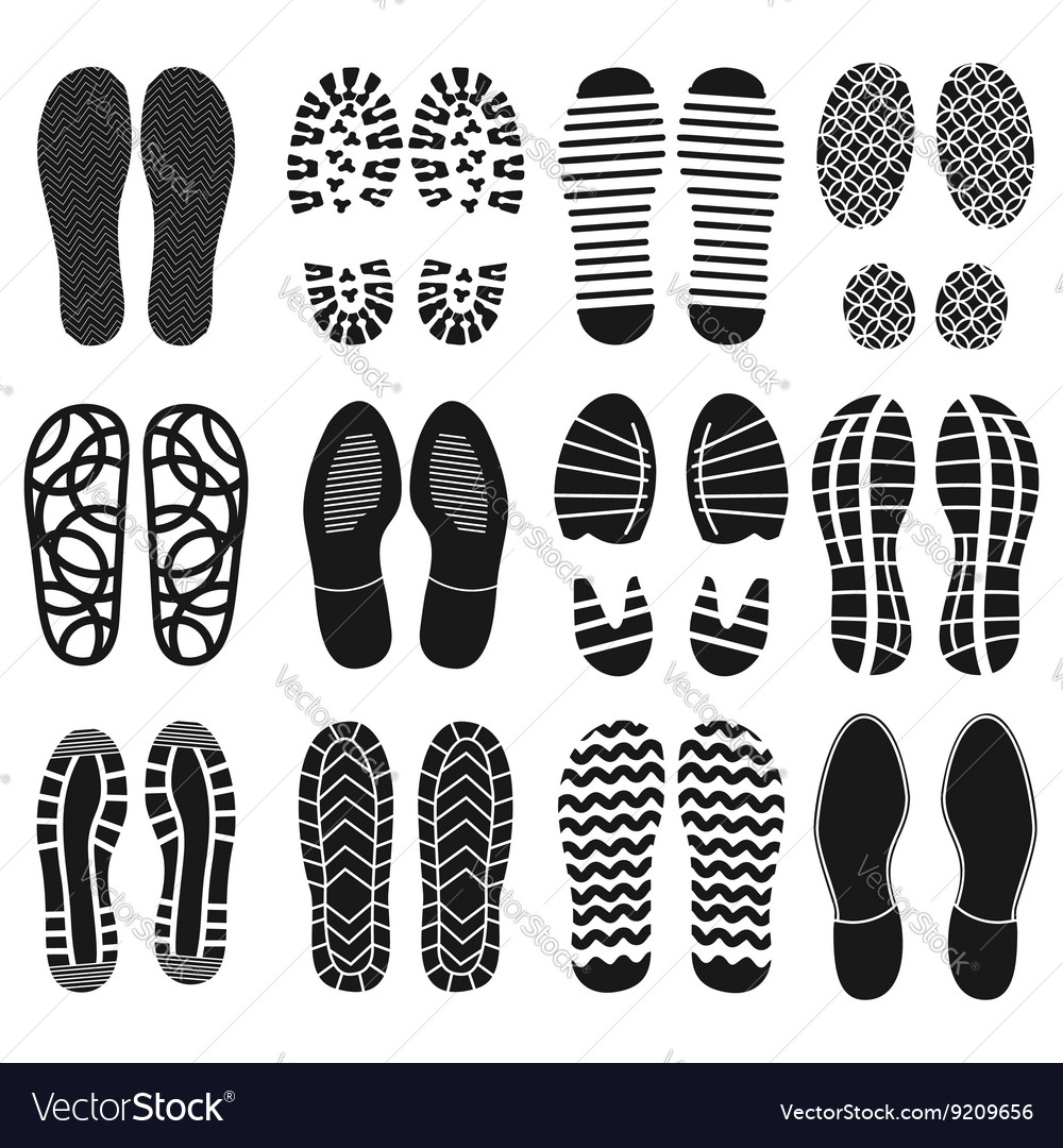 The collection a shoeprints shoes silhouette Vector Image