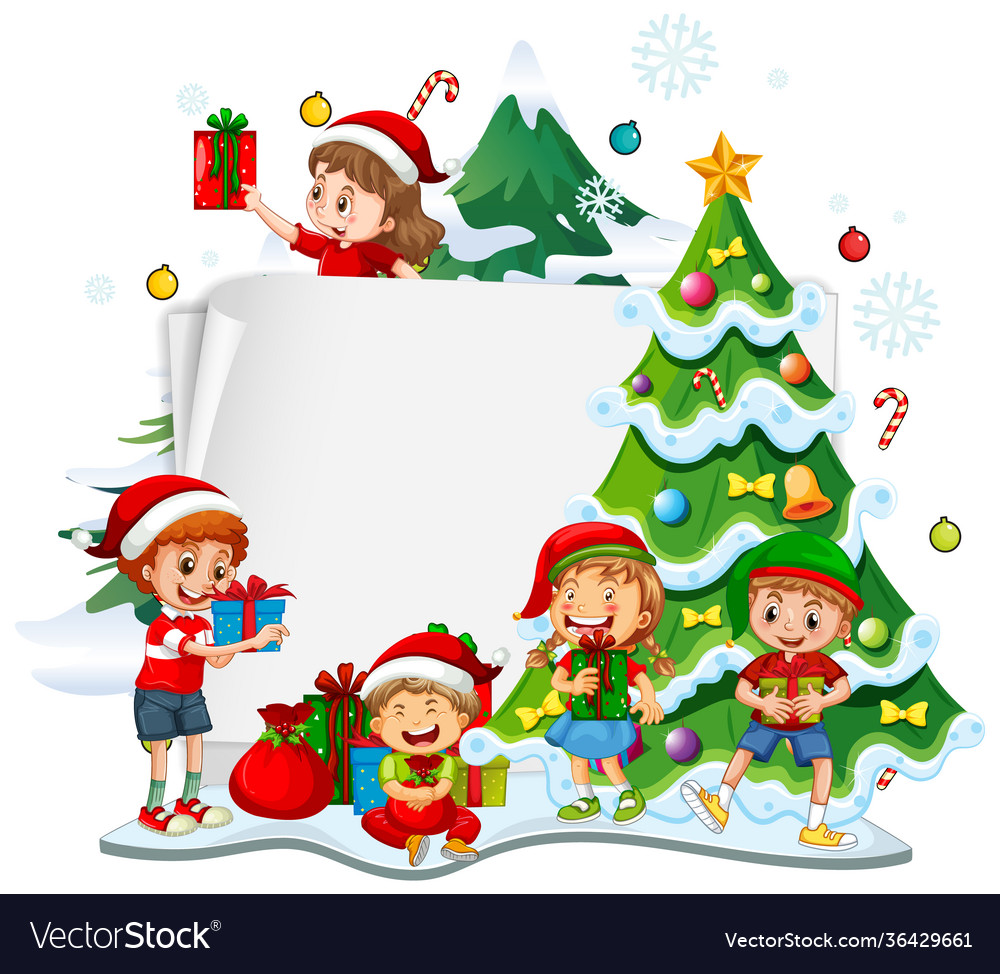 Empty paper with children and christmas objects Vector Image