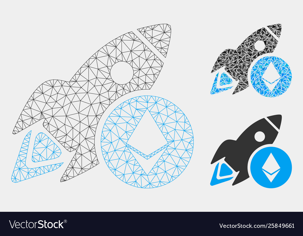 Ethereum rocket mesh wire frame model vector image Ethereum rocket mesh wire frame model