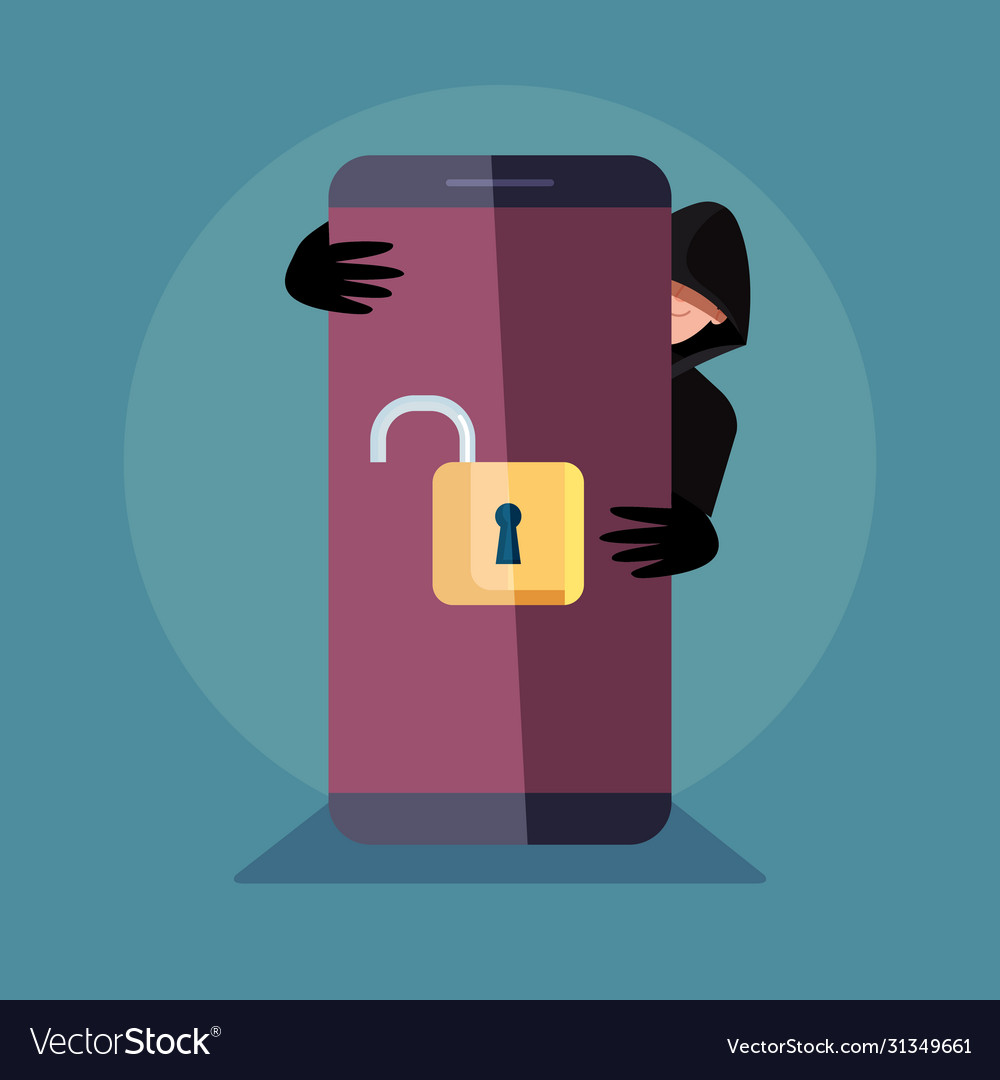 Hacker with smartphone device icon