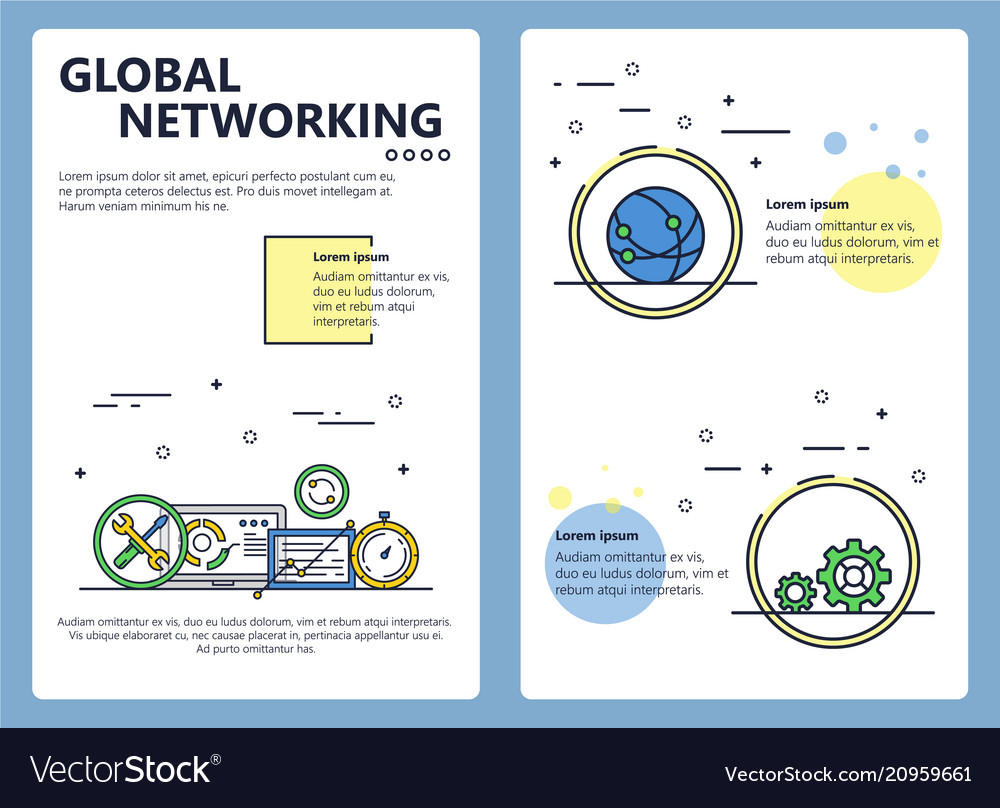 Line art global networking poster template Vector Image