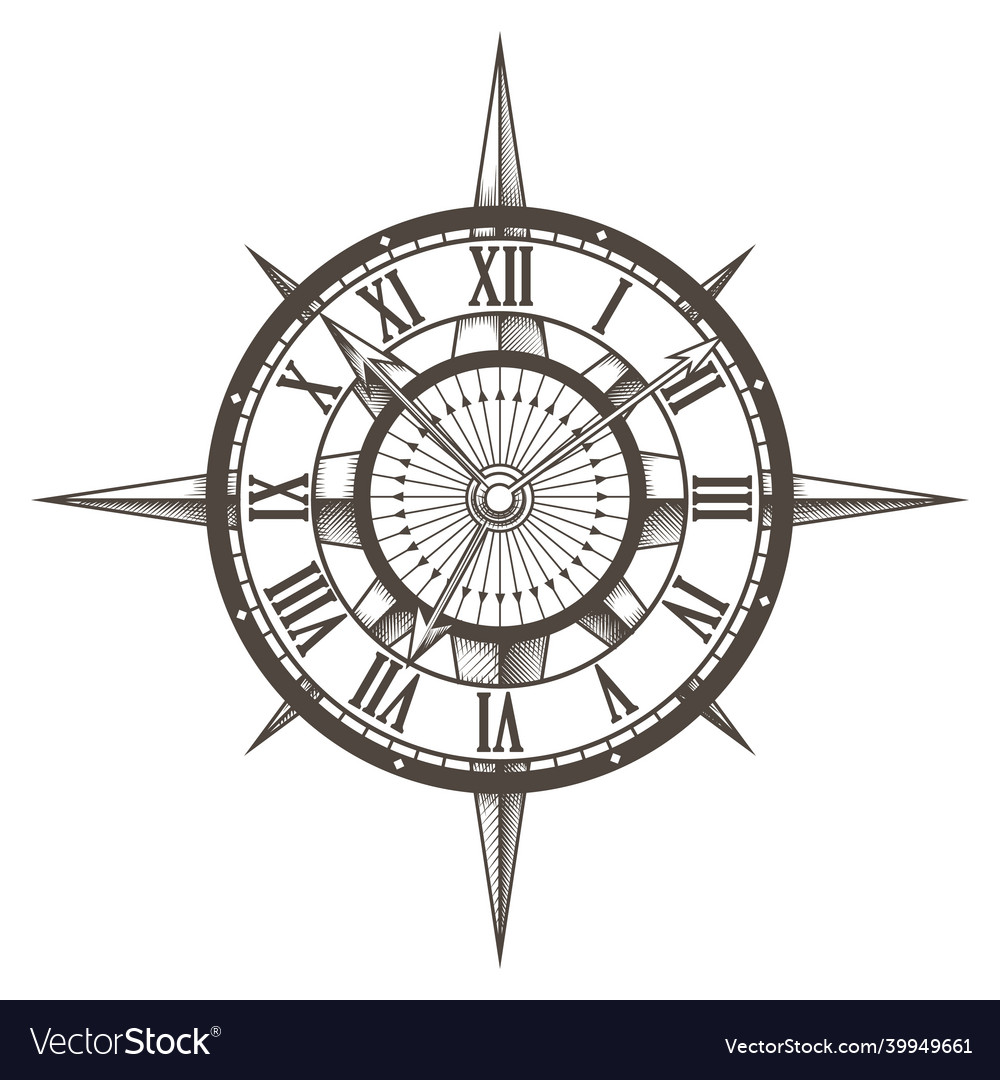 Round compass clock Royalty Free Vector Image - VectorStock