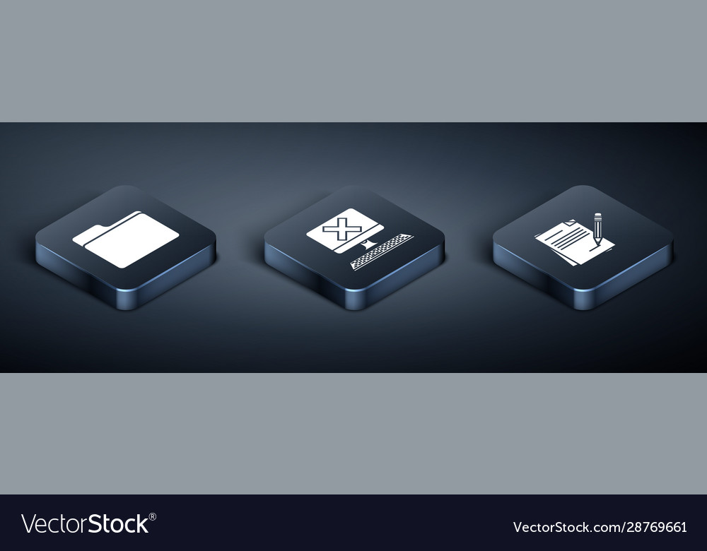 Set isometric document folder blank notebook vector image Set isometric document folder blank notebook