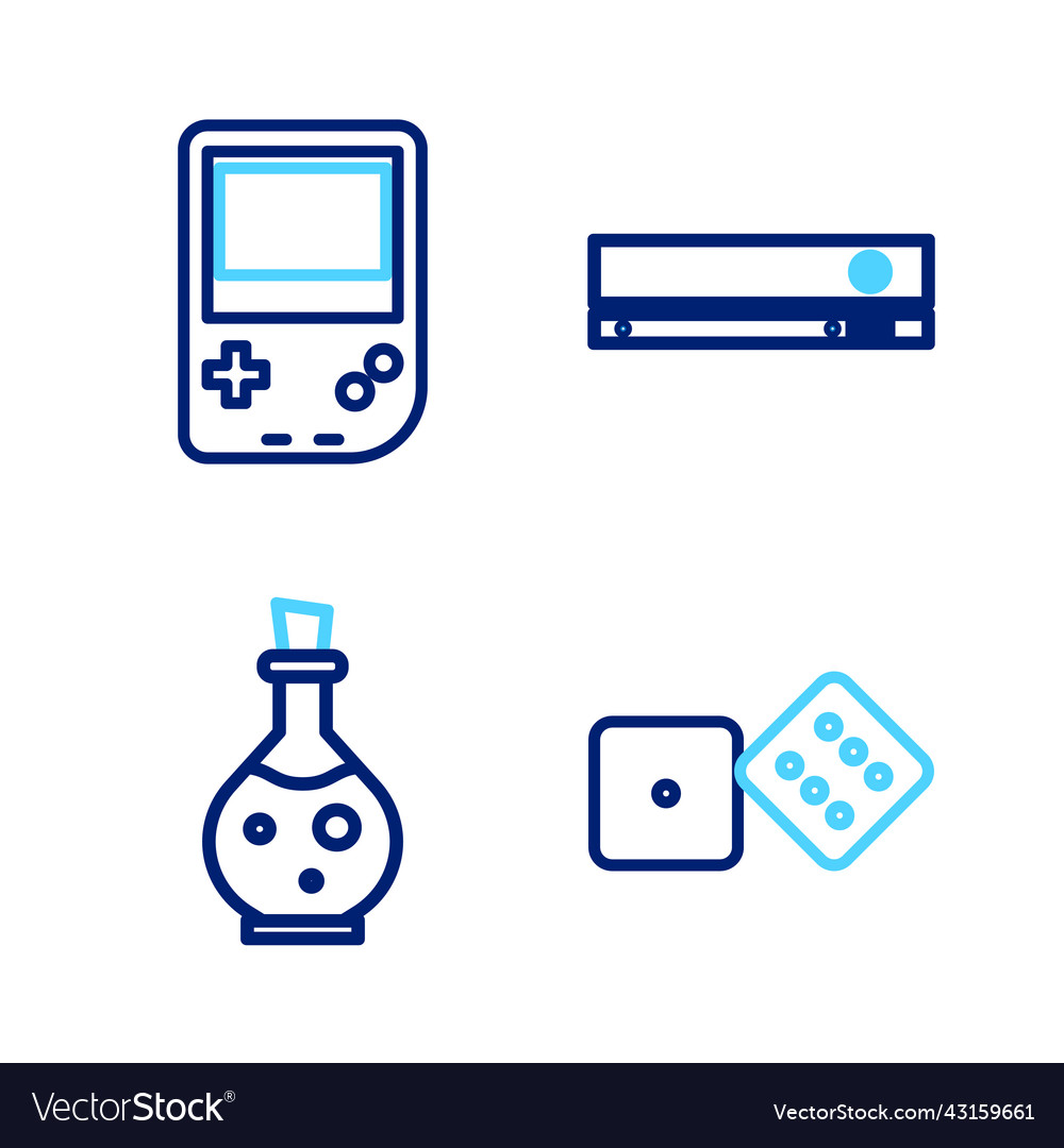 Set line game dice bottle with magic elixir vector image Set line game dice bottle with magic elixir