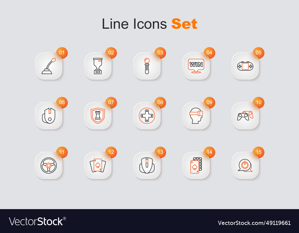 Set line power button playing cards computer vector image Set line power button playing cards computer