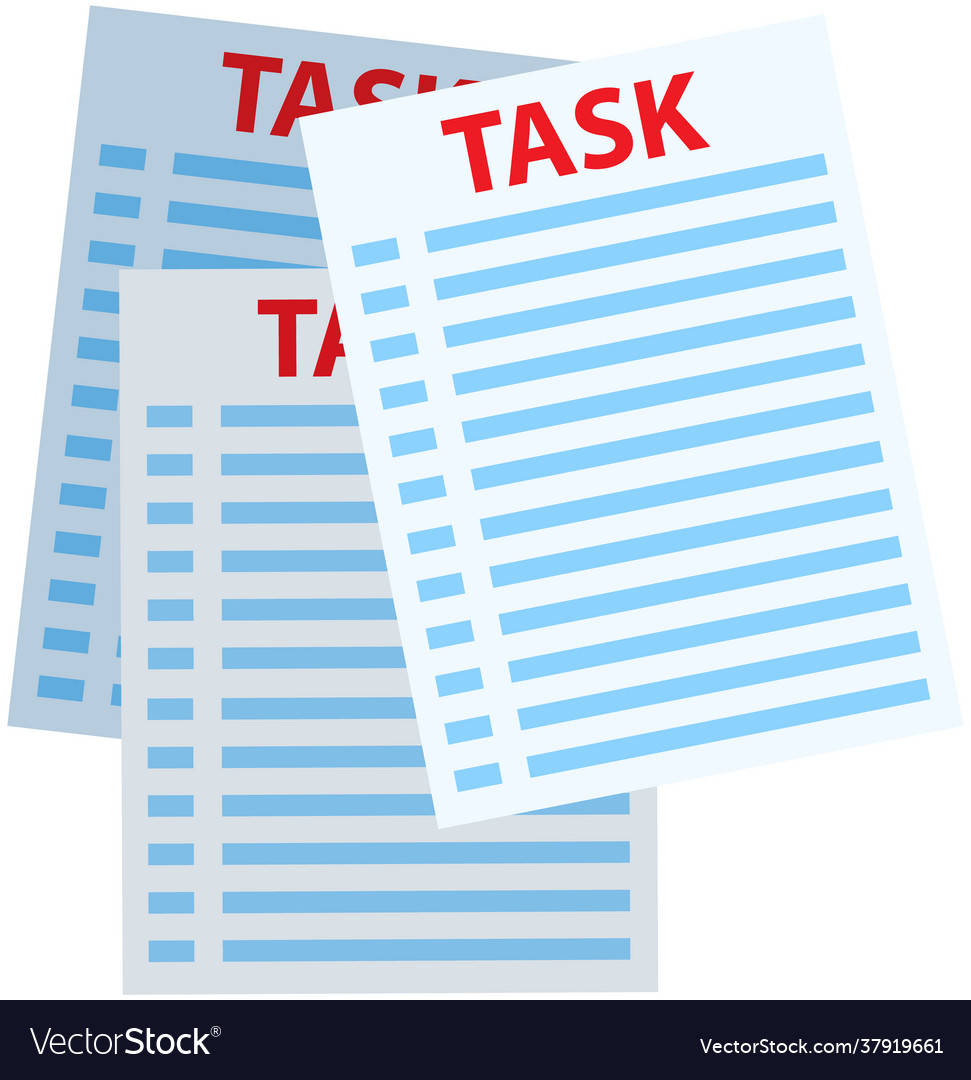 Sheets paper with text and inscription task vector image Sheets paper with text and inscription task