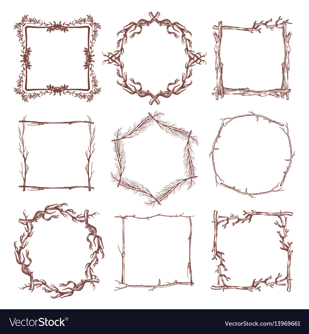 Rustic Border   Vintage Rustic Branch Frame Borders Hand Drawn Vector 13969661 