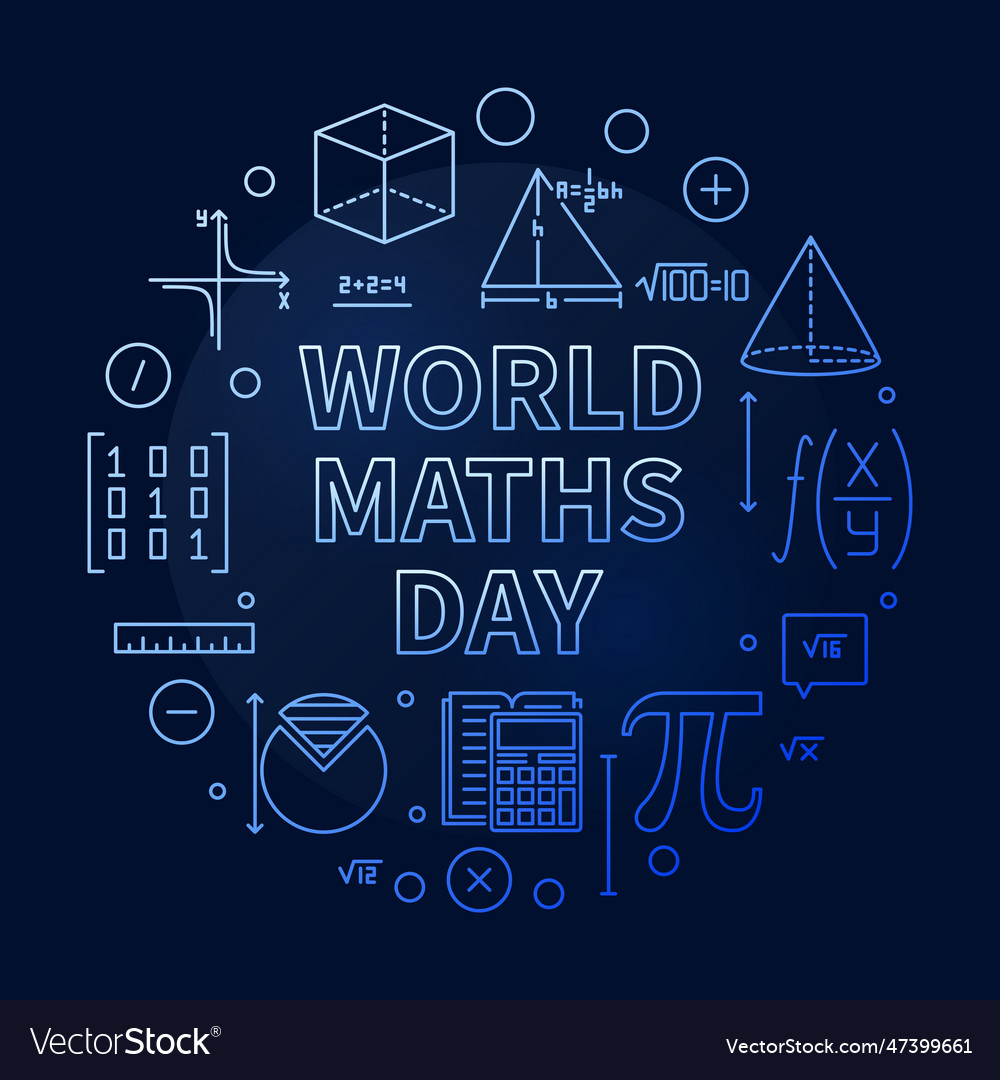 World maths day concept line round blue banner